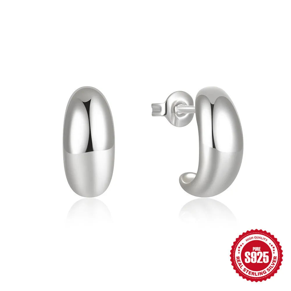 Geometric C-shaped sterling silver stud earrings with gold electroplated finish