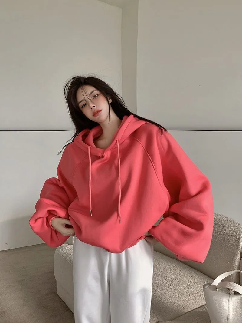Women's watermelon red mulberry silk hooded sweater sleeveless pullover