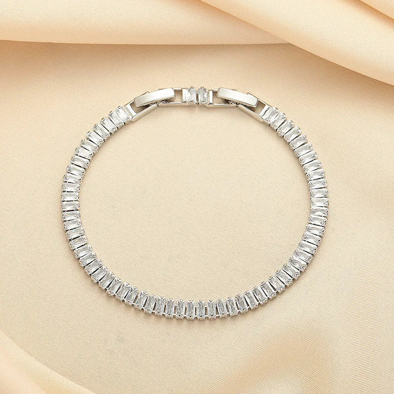 Women's rectangular brass bracelet with full diamond pattern in zircon stones in champagne gold finish