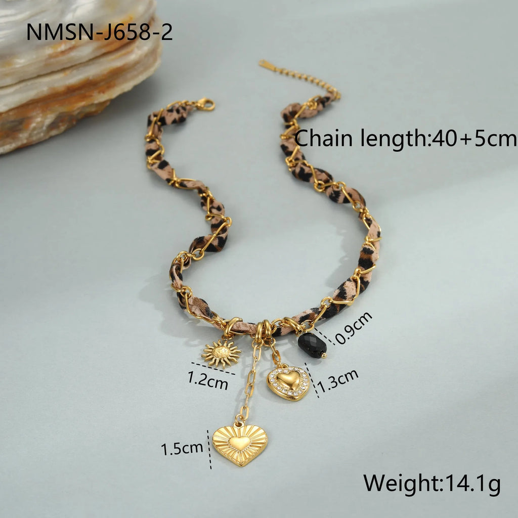 Stainless steel geometric leopard love pendant necklace on adjustable 41-50cm chain with 18K electroplated finish
