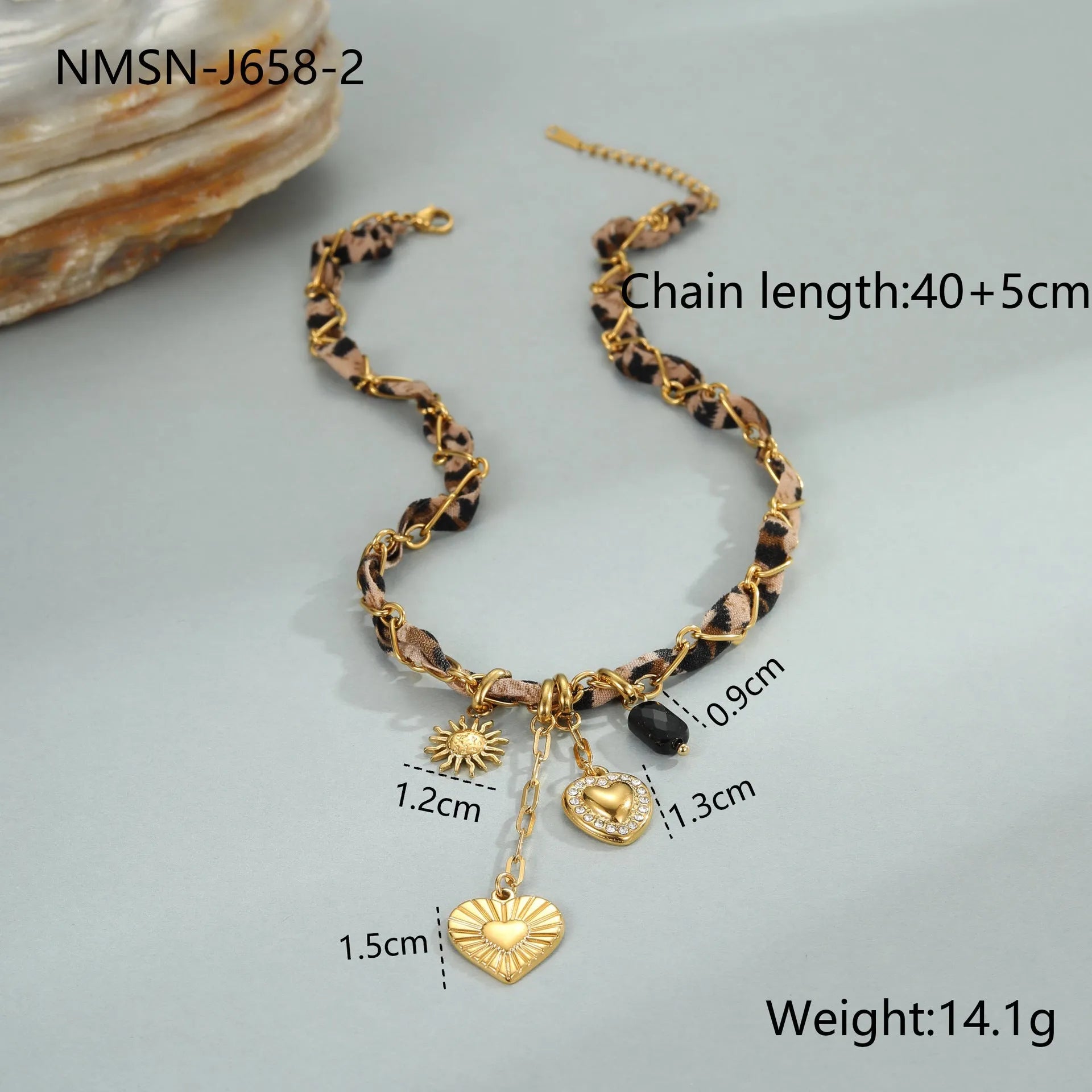 Stainless steel geometric leopard love pendant necklace on adjustable 41-50cm chain with 18K electroplated finish