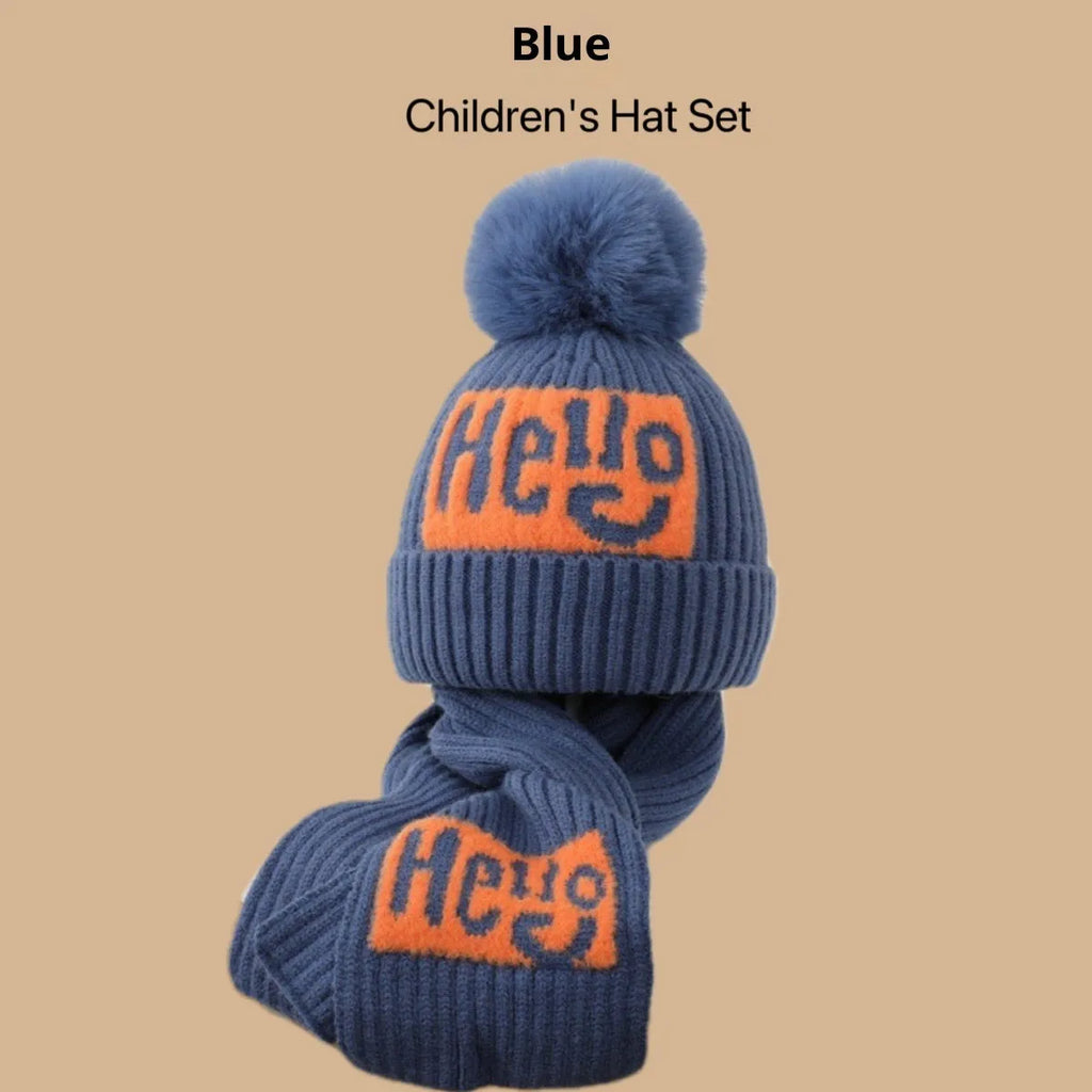 Boys' knitted fleece-lined hat and scarf set with no-top hat for babies 0-6 months