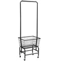White iron single rod pulley clothes hanger rail mounted on a wall for tie and trouser storage.