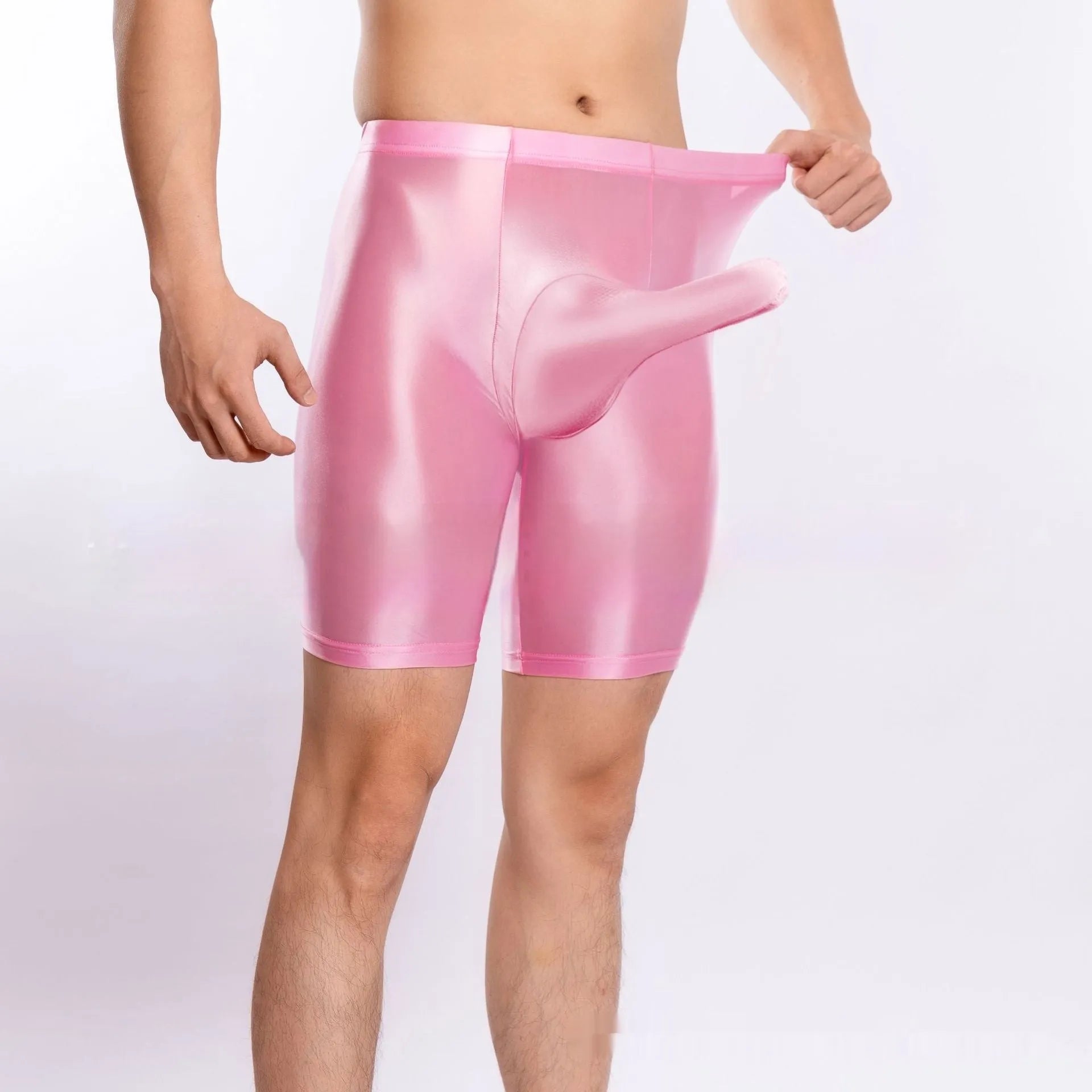 Plus size shiny silky sports shorts for men in nylon fabric showing available colour options