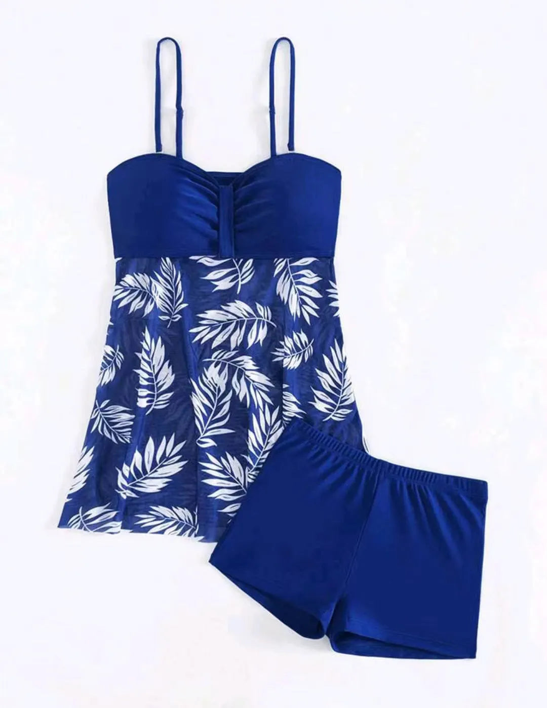 Women's high-waist mesh swimsuit briefs in black, blue, and peacock green on a white background.