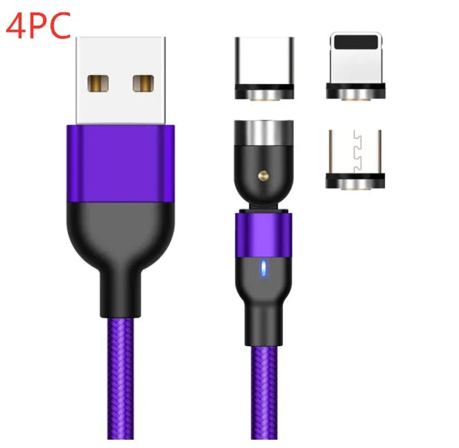 Essager black magnetic USB charging cable with rotating head and blue LED light on a white background.