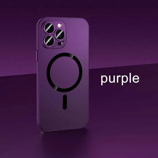Aluminium alloy frame magnetic snap-on protective case for iPhone in five colour options.