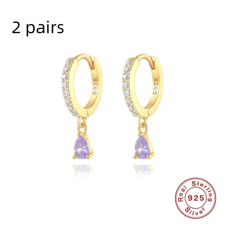 S925 sterling silver water drop earrings with geometric design and gemstone options