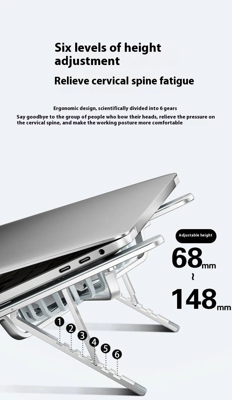 Silver aluminium laptop cooling stand with twin fans in folded and unfolded positions