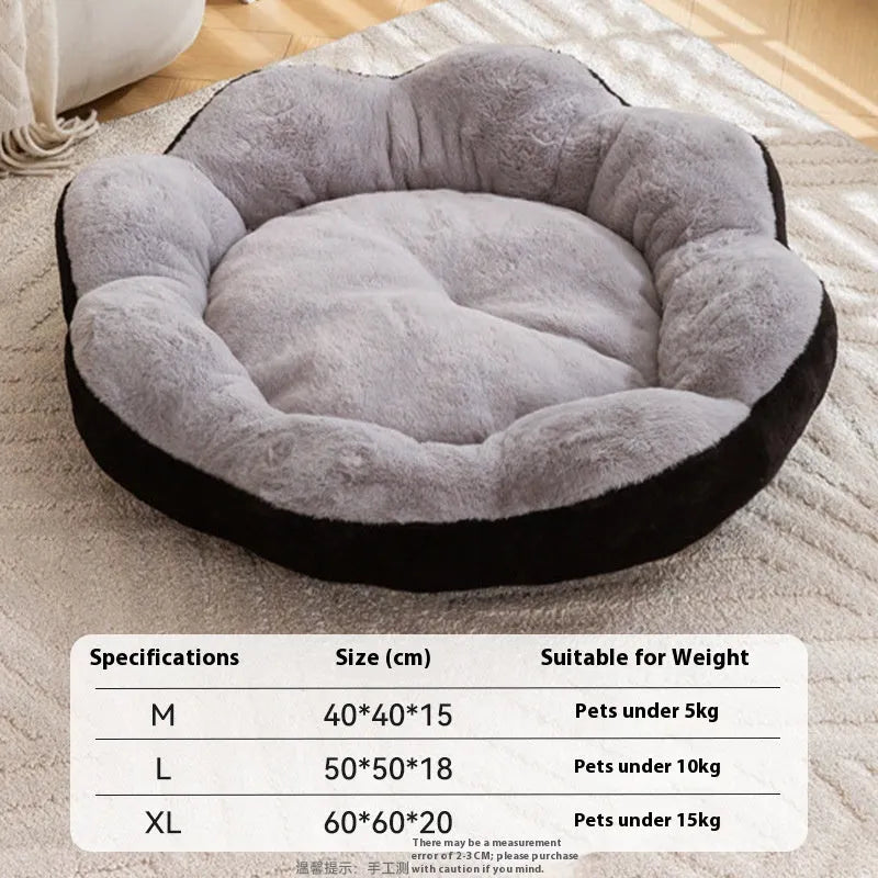 Round rabbit plush cat bed in brown grey colour showing detachable design