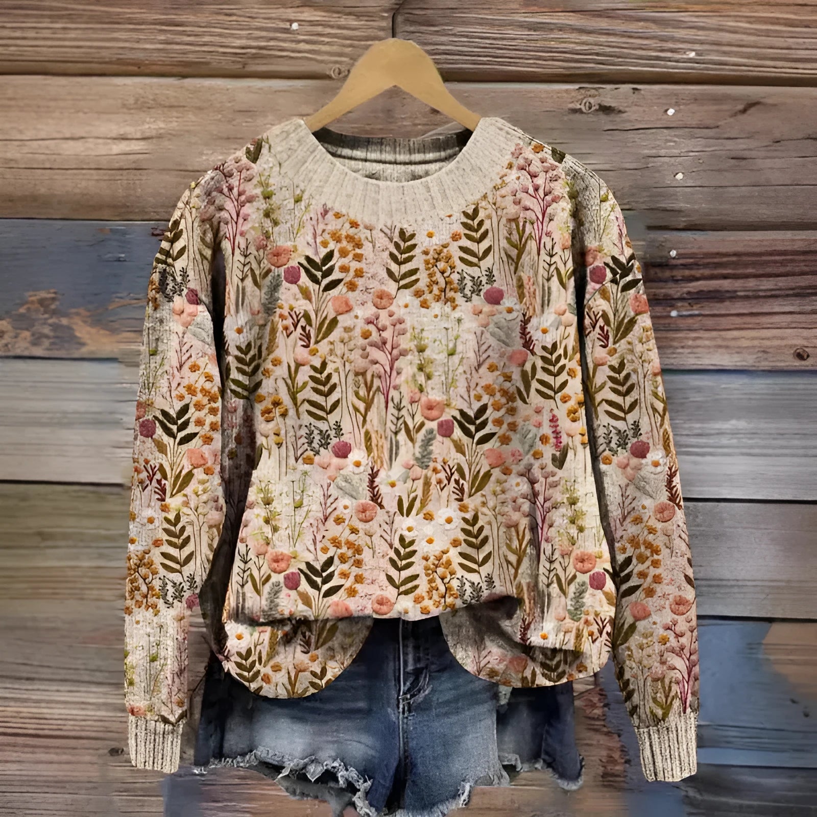 Little flower digital printed round neck sweater in polyester fibre available in multiple colours and sizes S to 4XL
