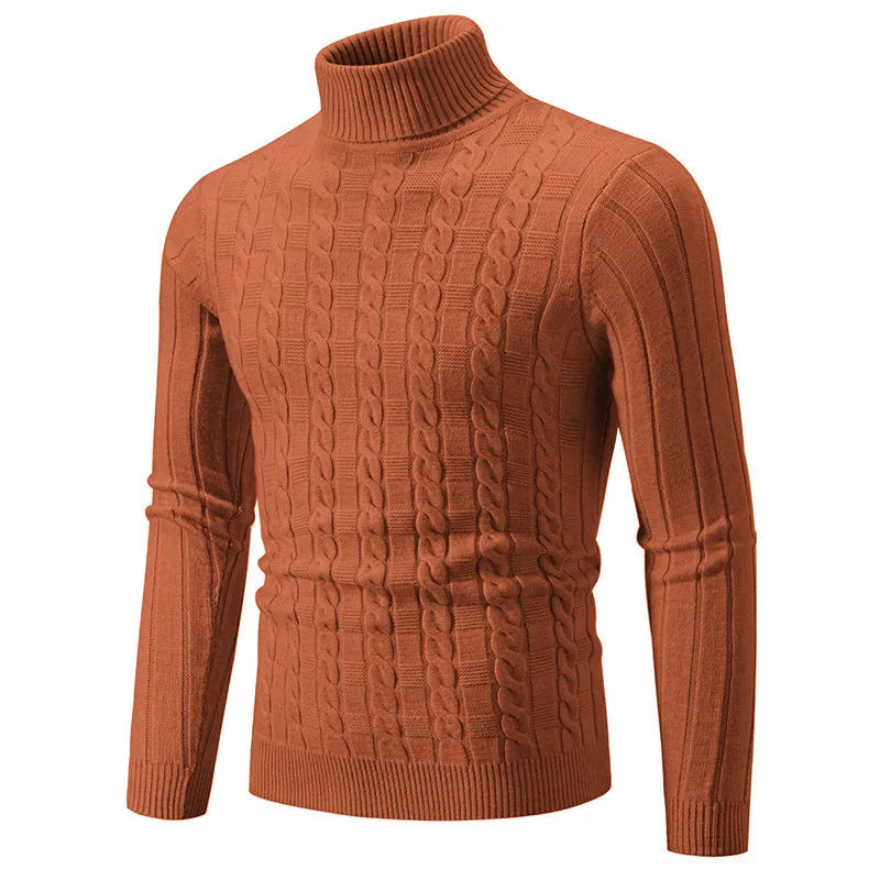 Men's slim fit twist turtleneck pullover in chenille fabric available in multiple colours