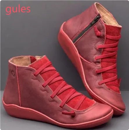 Women's black casual ankle booties with a flat wedge heel and round toe, made from PU with a rubber sole.
