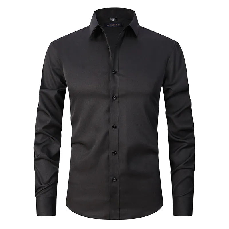 Men's stretch long sleeve work shirt in polyester available in multiple colours on a size chart