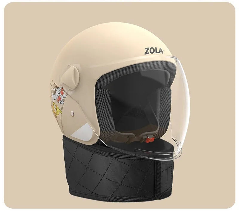 Winter electric bike helmet with anti-fog visor shown in blue colour with attached ear covers.