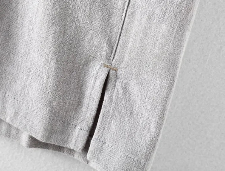 Men's loose fit cotton and linen shirt in solid colour options like navy blue and milky white for leisure wear