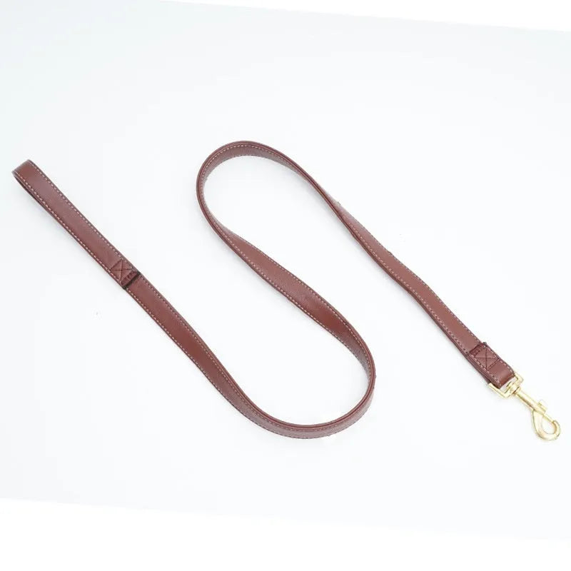 Roran black PU leather adjustable dog lead with clip, shown at medium length