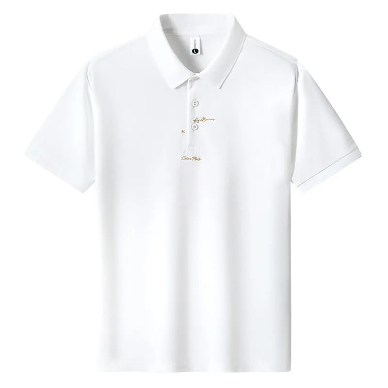 Men's loose-fit casual cotton T-shirt with a letter pattern, shown in one of six available colours.