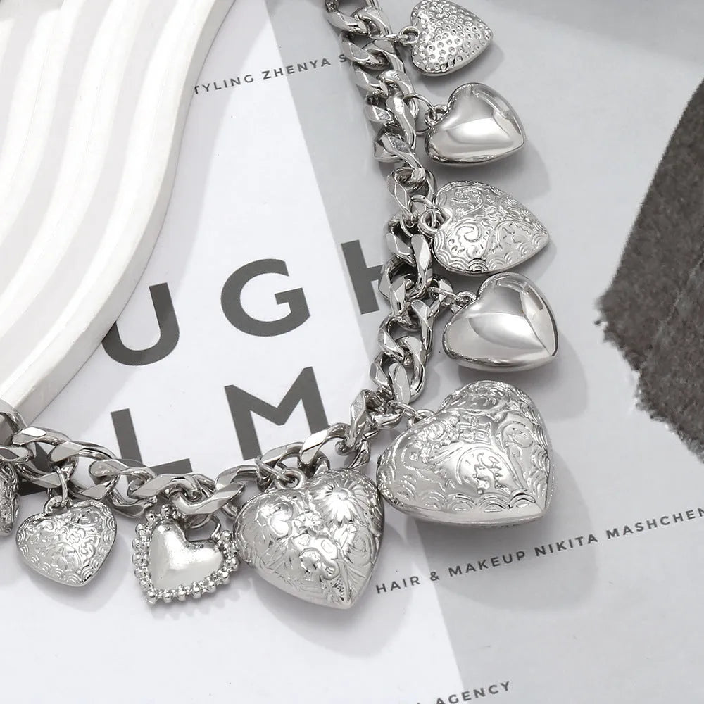 Carved heart pendant necklace with adjustable chain in gold and white K colour options