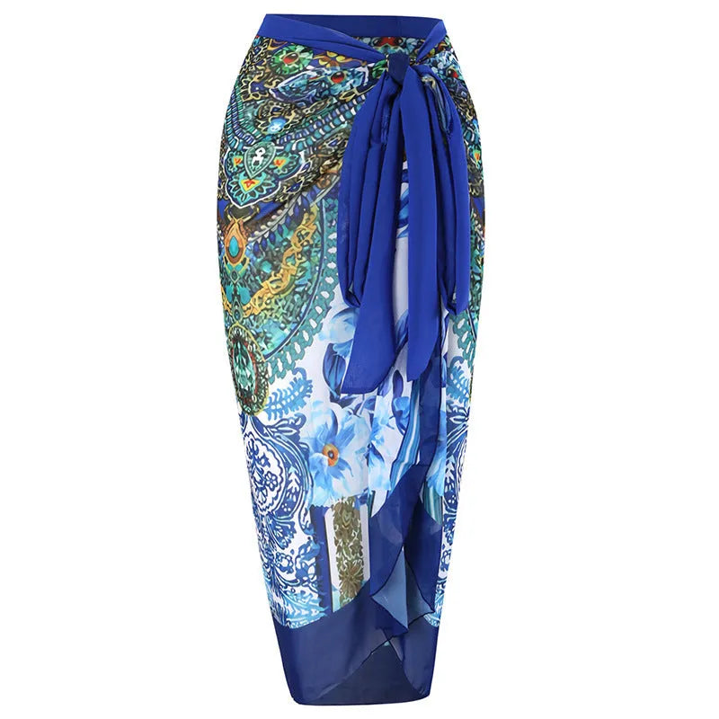 Women's one-piece swimsuit with matching printed gauze skirt set for swimming holidays