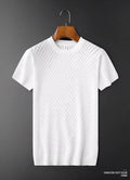 Men's black and white ice silk T-shirt showing V-neck and round neck style variations
