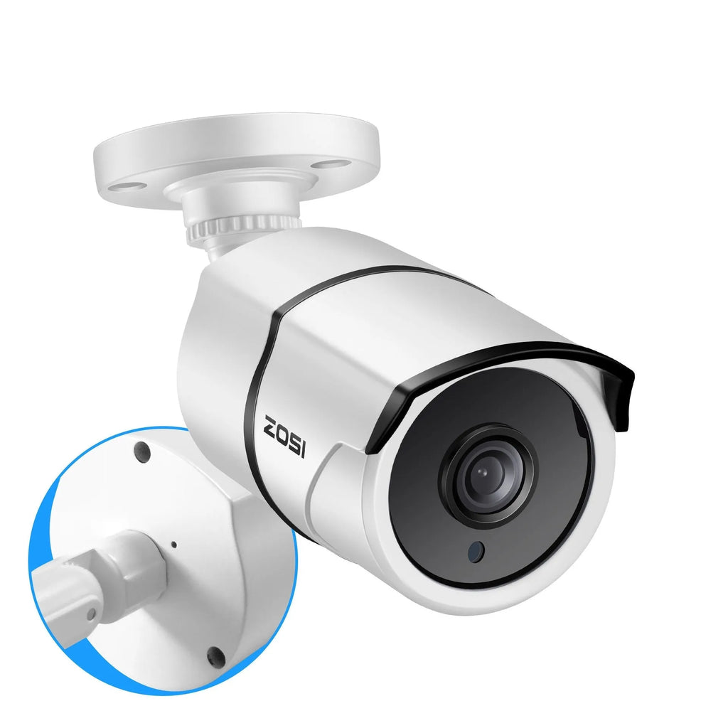 ZOSI 5MP POE security camera system with NVR, four outdoor cameras, and network components
