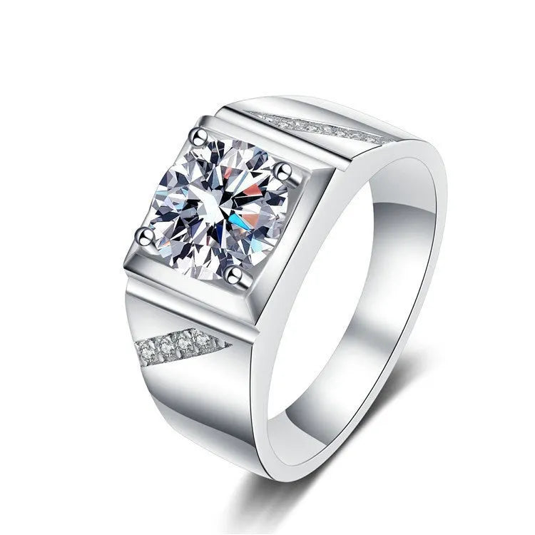 Men's adjustable square diamond ring in gold finish showing large geometric design