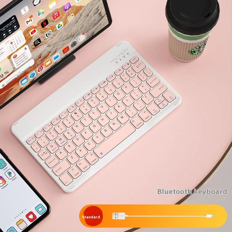 Bluetooth keyboard and rechargeable mouse set in elegant white, green, or pink for tablet and PC use