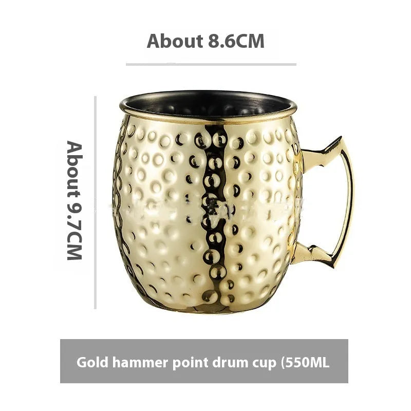 Stainless steel Moscow Mule copper plated cup with glass lining and hammer point texture