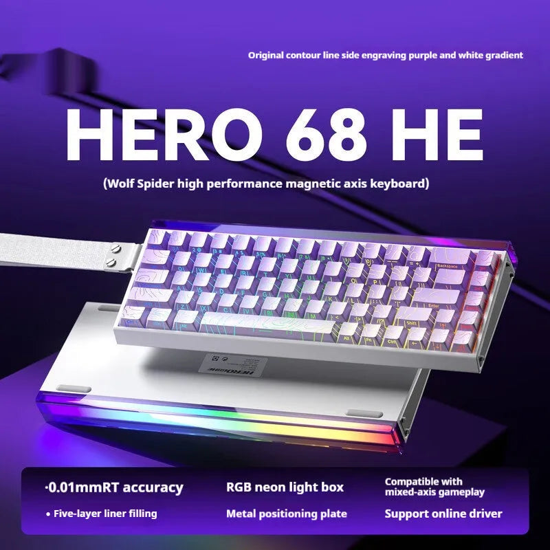 Magnetic axis wired keyboard with RGB lighting showing one of eleven available style options