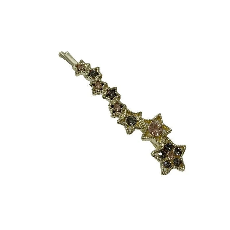 Gold rhinestone barrettes hair clip with five-pointed star design for side hair and bangs