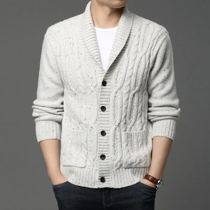 Korean style men's jacquard knitted jacket cardigan in chemical fibre blend for autumn winter wear
