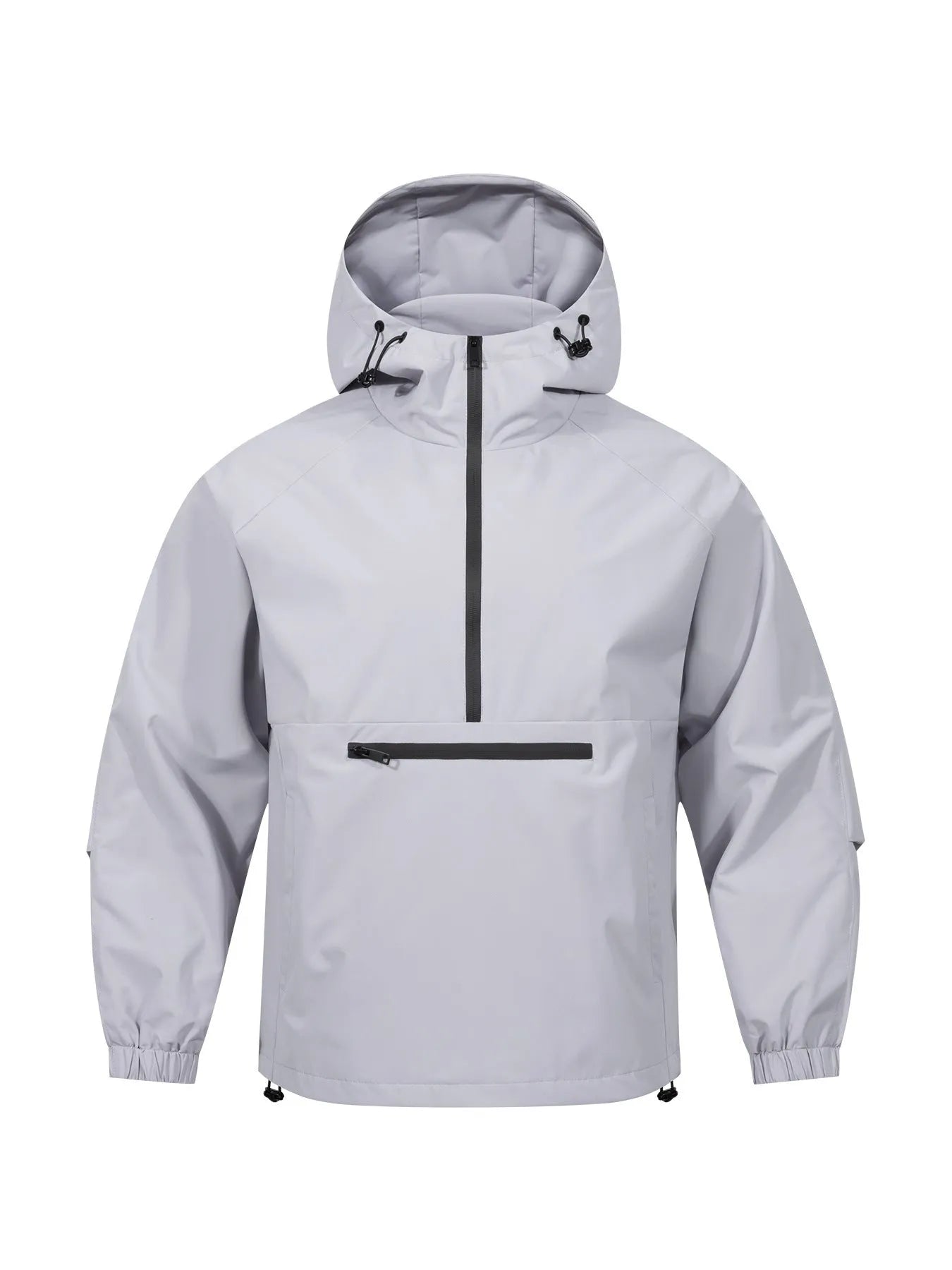 Men's Korean-style corduroy half-zip hooded sweater jacket in light grey colour