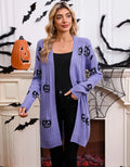 Women's black Halloween pumpkin head jacquard knitted cardigan coat with straight cut