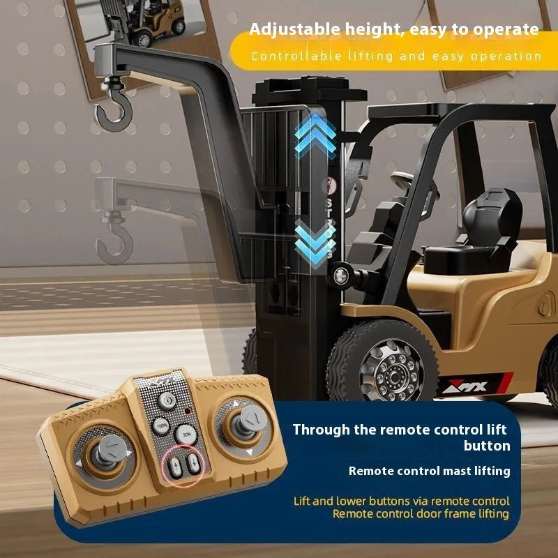 1:64 scale grey alloy remote control forklift toy with mini remote and cargo accessories