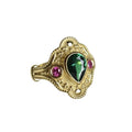 Golden lvzuan geometric women's ring showing electroplated finish and geometric shape design