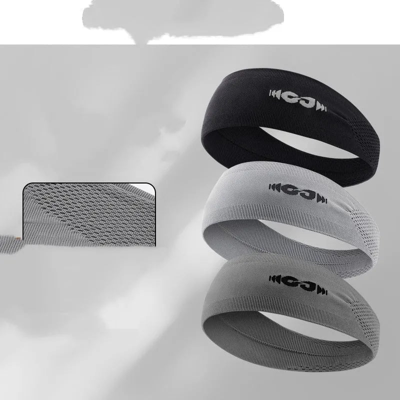 Classic black seamless knitted sports hair band for men and women on a white background.