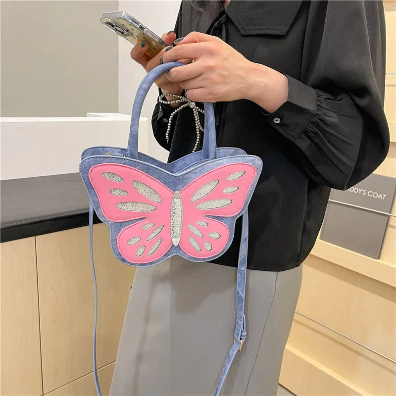 Square crossbody bag in white, pink, blue, or black with contrast colour detailing