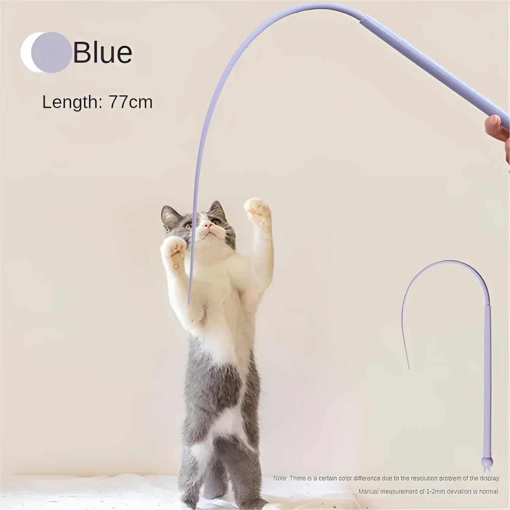 Simulated mouse tail cat toy with silicone tail and cat head handle design