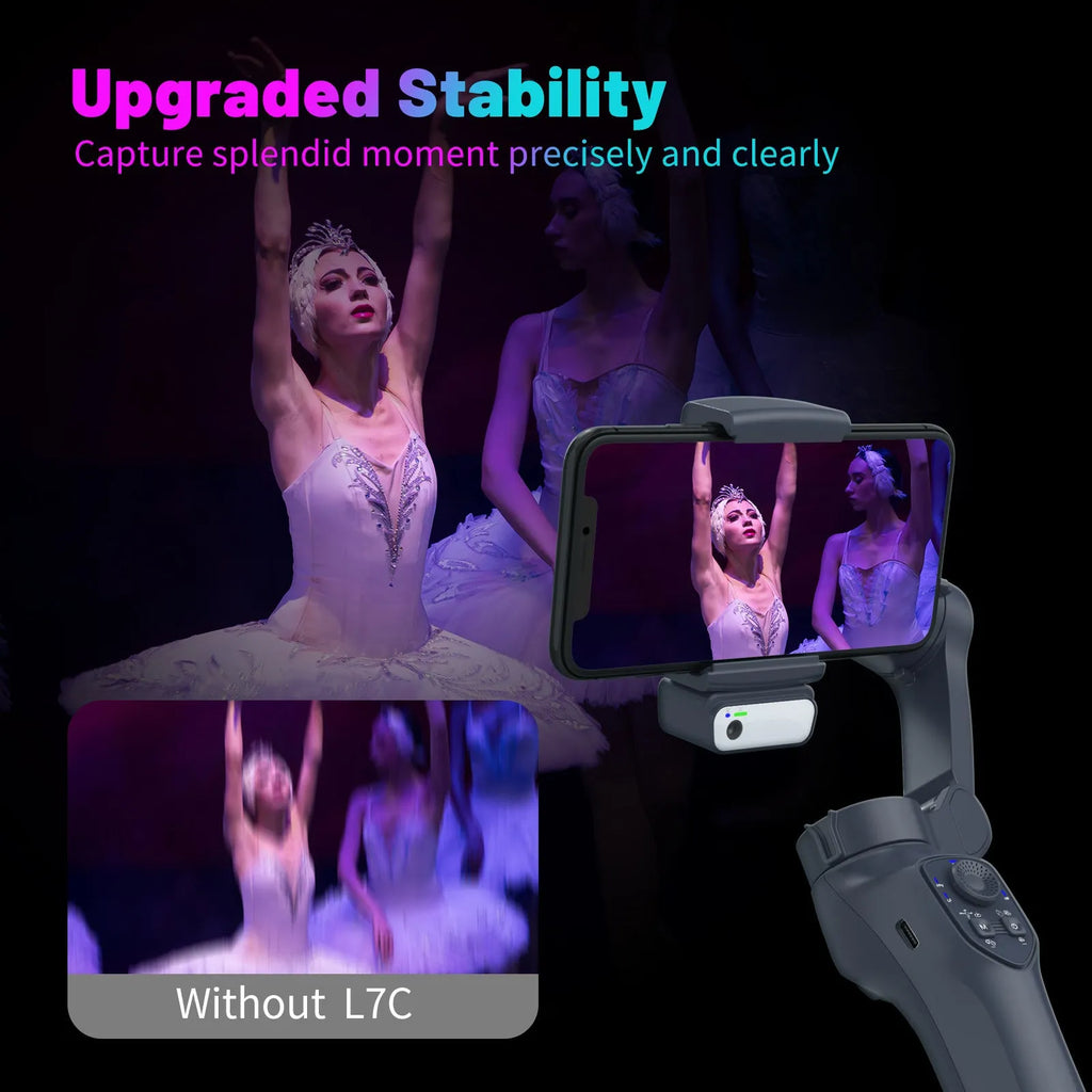 Gun coloured folding handheld smartphone gimbal stabilizer on a table.