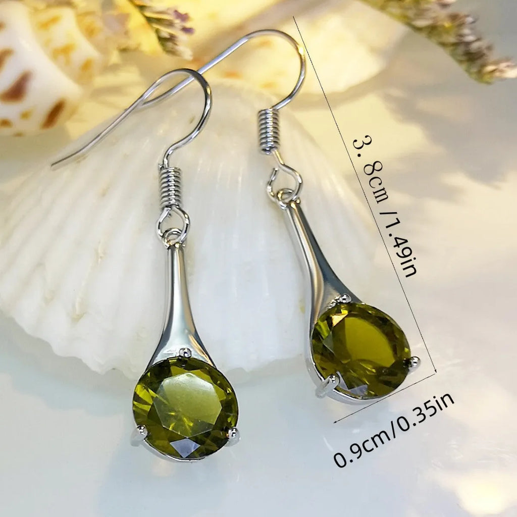 Olive green topaz water drop shaped alloy earrings with electroplated finish