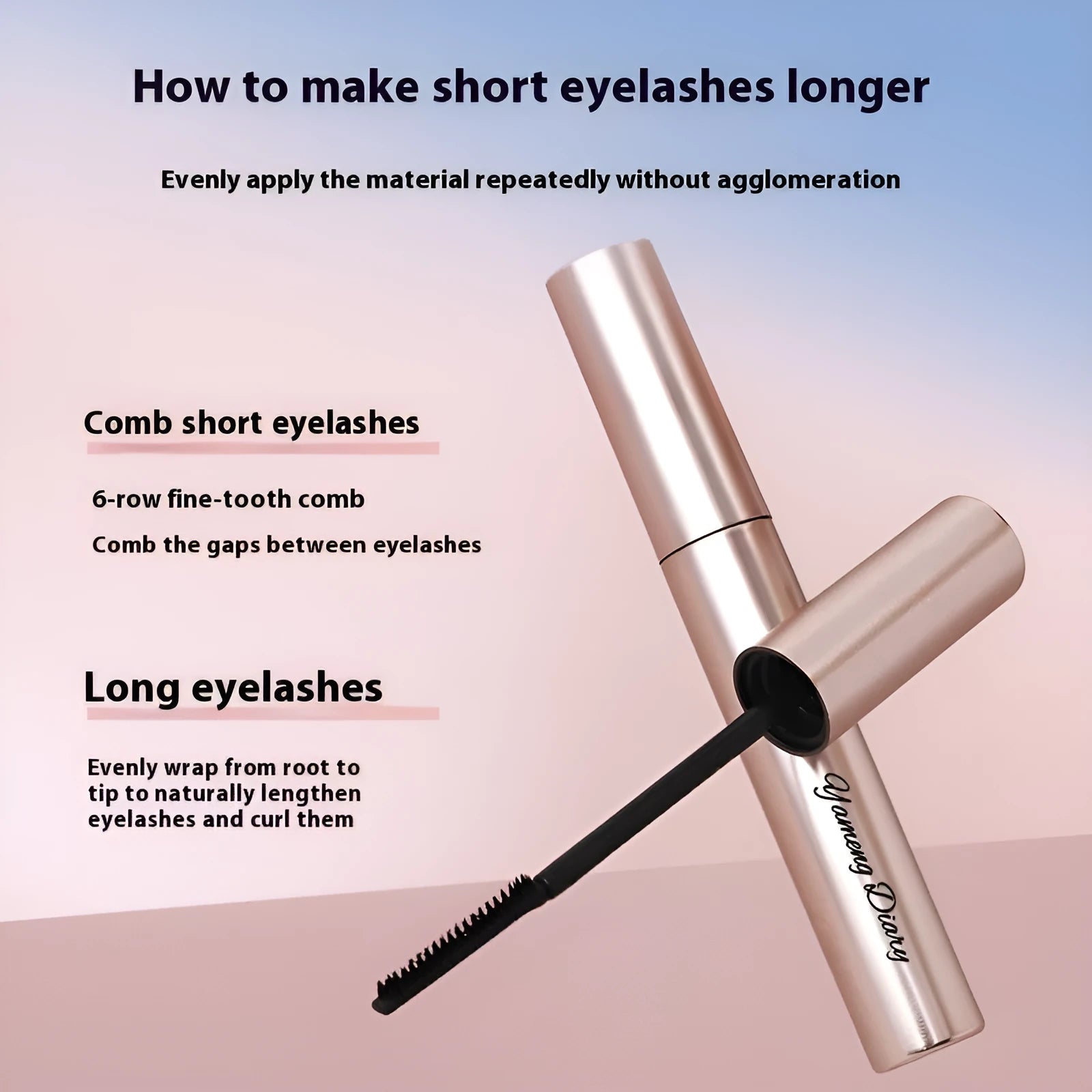 Long curling mascara tube in black and brown colour options for defined eyelashes