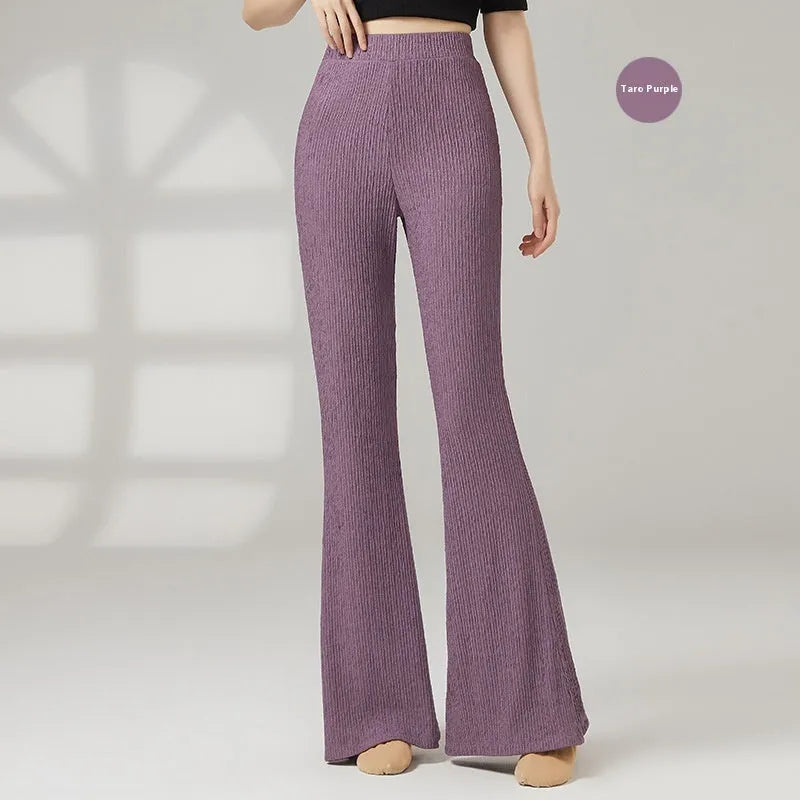 Women's solid colour dance practice trousers in polyester fabric for ballet training.
