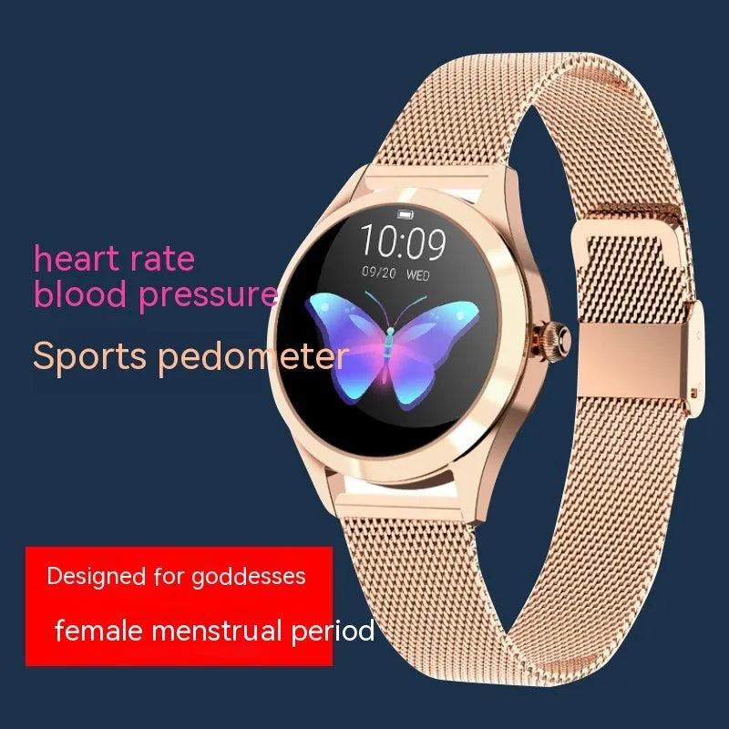 Women's multi-functional sports smartwatch in black, rose gold, silver, or white with heart rate monitoring