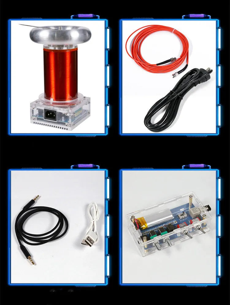 Music Tesla coil driver board unit with controller and cables for high-voltage demonstrations