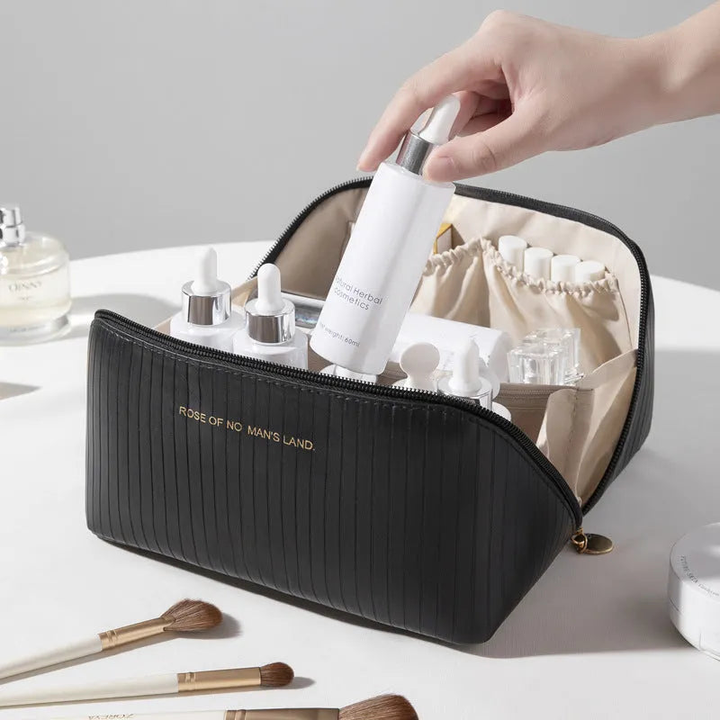 Vertical pattern pillow makeup bag cubic design 22.5cm travel organiser PU material multiple colours