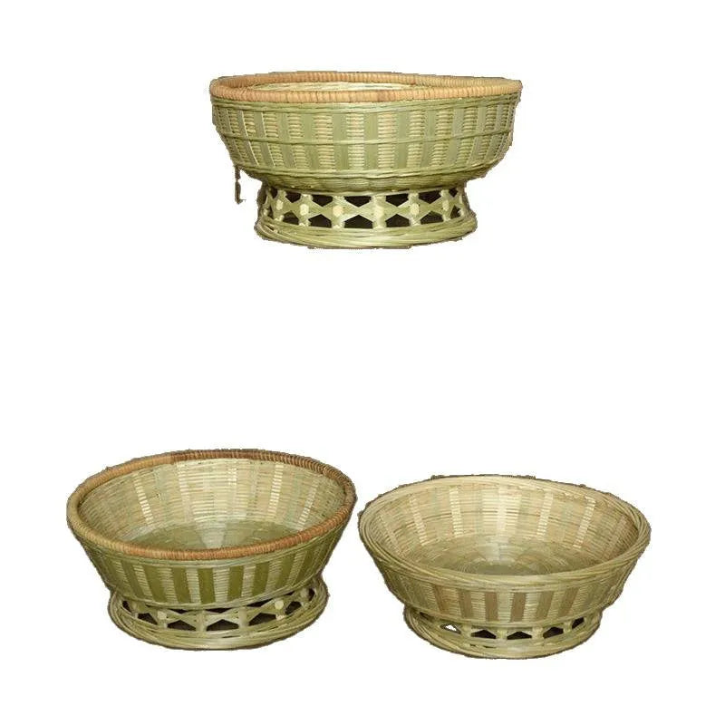 Handmade natural bamboo woven storage basket with rattan construction and 24x12cm deepening design