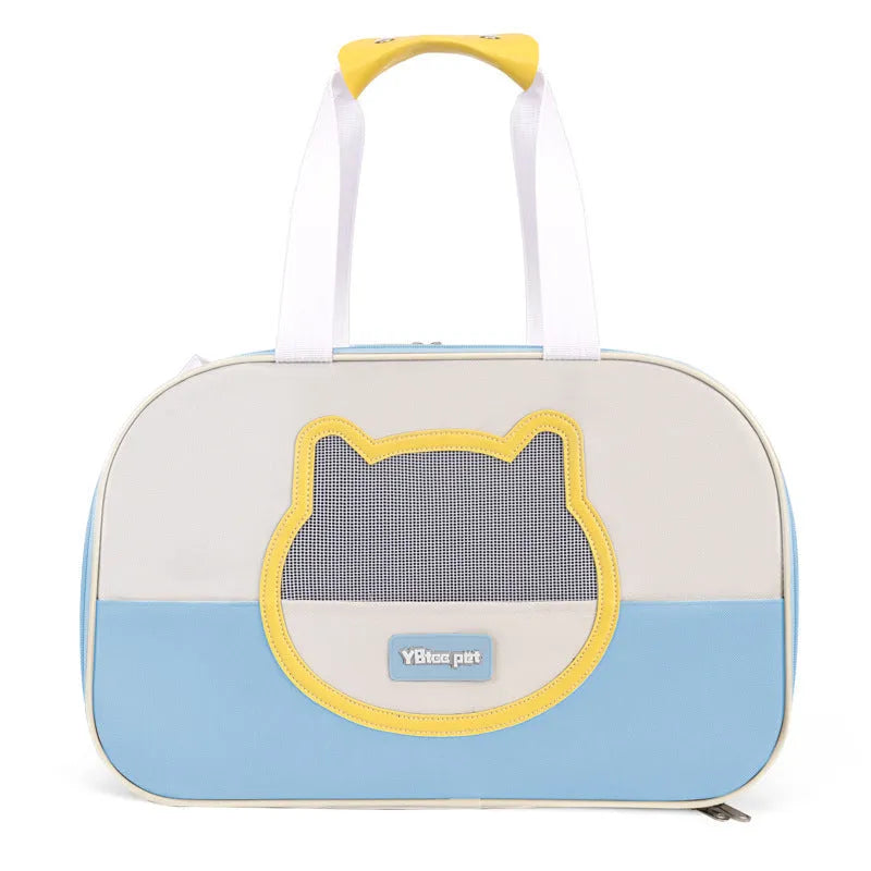 Oxford cloth foldable cat backpack in blue colour with mesh ventilation panels
