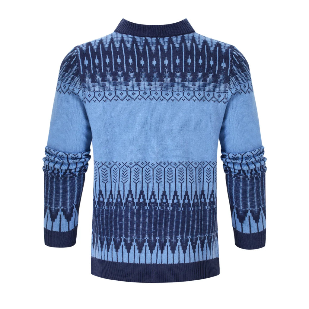 Men's cotton blend knitted pullover sweater in crew neck style with long sleeves