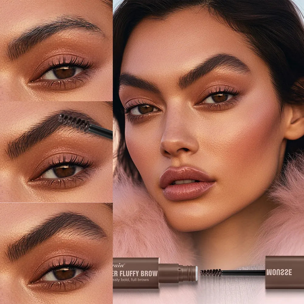 Eyebrow cream mousse in six colour shades with applicator for long-lasting brow definition